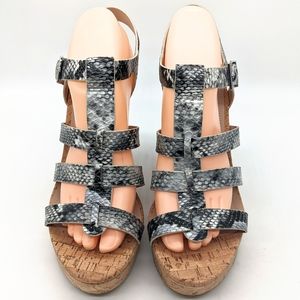 Charles Arbor Snakeskin Grey Strappy Cork Wedge Sandals Women's Size 10